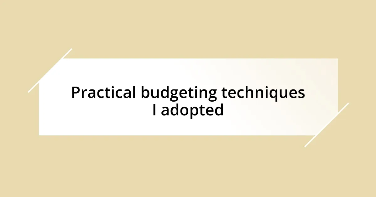 Practical budgeting techniques I adopted